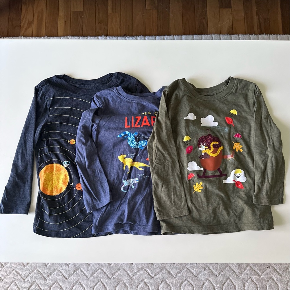4t Cat & Jack Long Sleeve Tees - Space, Lizard, and Dinosaur Designs set of 3
